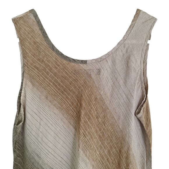 Flax 100% Linen Boho Sage Rust Cream Vertical Stripe Super Cute Tank S - Picture 7 of 11
